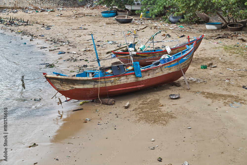 consequences of the hurricane marina, boat damages. Nha Trang, Vietnam