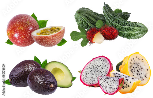 collection of fresh fruits isolated on white background