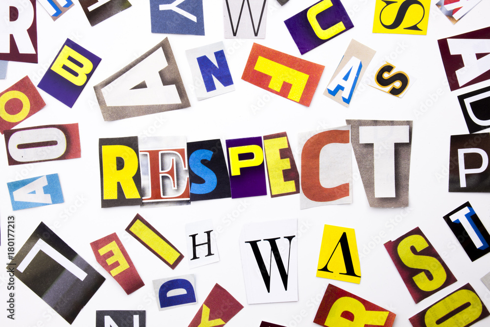 A word writing text showing concept of Respect made of different magazine newspaper letter for Business case on the white background with copy space A word writing text showing concept of Respect made of different magazine newspaper letter for Business case on the white background with copy space