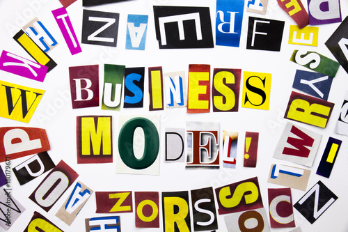 A word writing text showing concept of Business Model made of different magazine newspaper letter for Business case on the white background with copy space