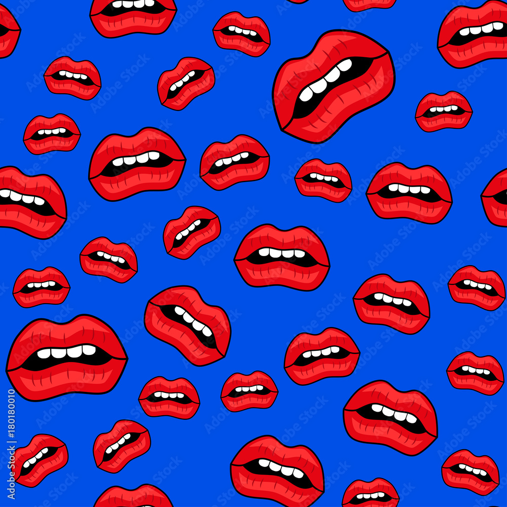 Abstract seamless lips pattern for girls or boys. Creative vector background with red lips, mouth. Funny wallpaper for textile and fabric. Fashion mouth pattern style. Colorful bright picture Abstract seamless lips pattern for girls or boys. Creative vector background with red lips, mouth. Funny wallpaper for textile and fabric. Fashion mouth pattern style. Colorful bright picture