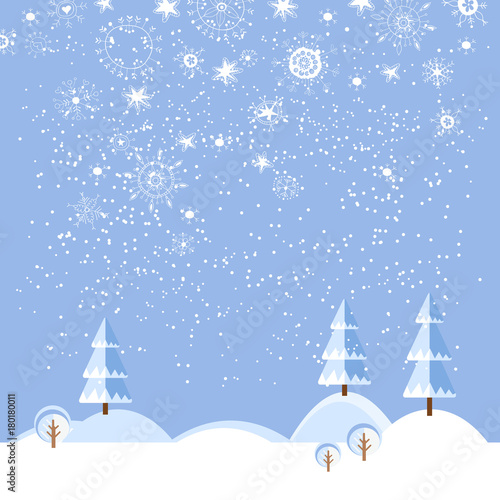 Christmas winter flat landscape background.