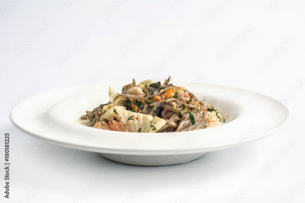 spaghetti with ink cuttlefish dish taste view from the side spaghetti with ink cuttlefish dish taste view from the side