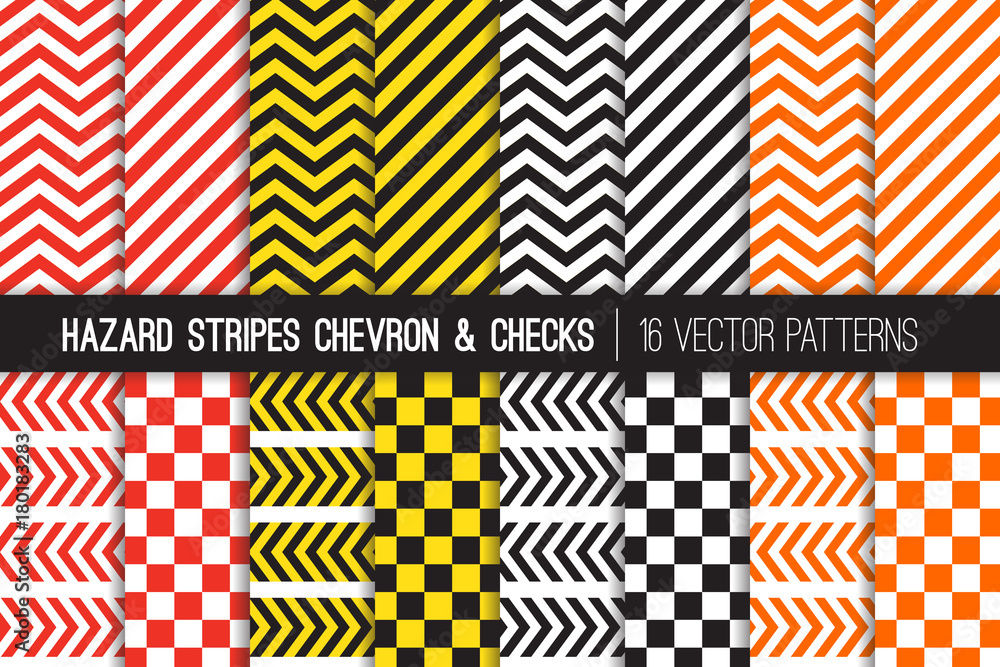 Obraz Hazard Stripes, Chevron i Checkerboard Vector Patterns. Taśmy ...