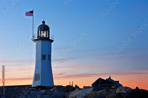 Old Scituate Lighthouse after Sunset, Scituate, Massachusetts, USA. The Lighthouse also known simply as Scituate Light is a historic lighthouse located on Cedar Point in Scituate, Massachusetts. © jayyuan