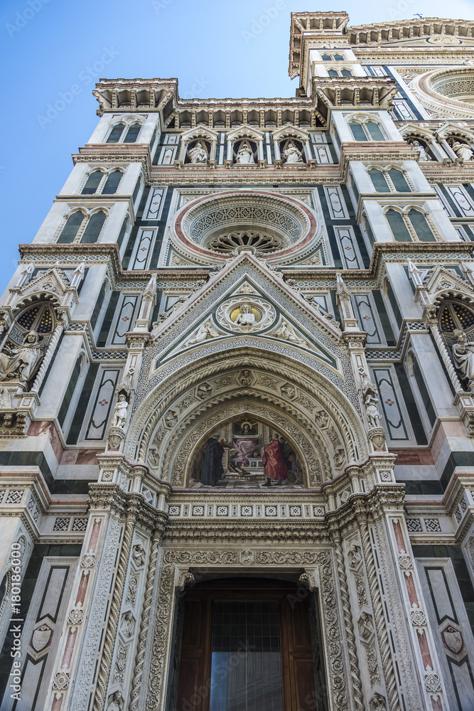 Partial view of Facade of The Duomo, Cathedral in Florence, Italy