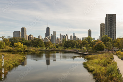 Skyline of Chicago downtown seen from Lincoln Park