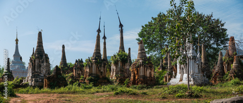 Indein Pagoda, a group of ruin pagodas located at village of Indein, Inlay Lake, Shan State, Myanmar © Mongkolchon