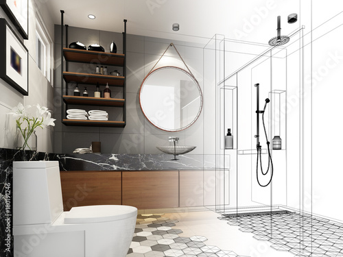 abstract sketch design of interior bathroom ,3d rendering