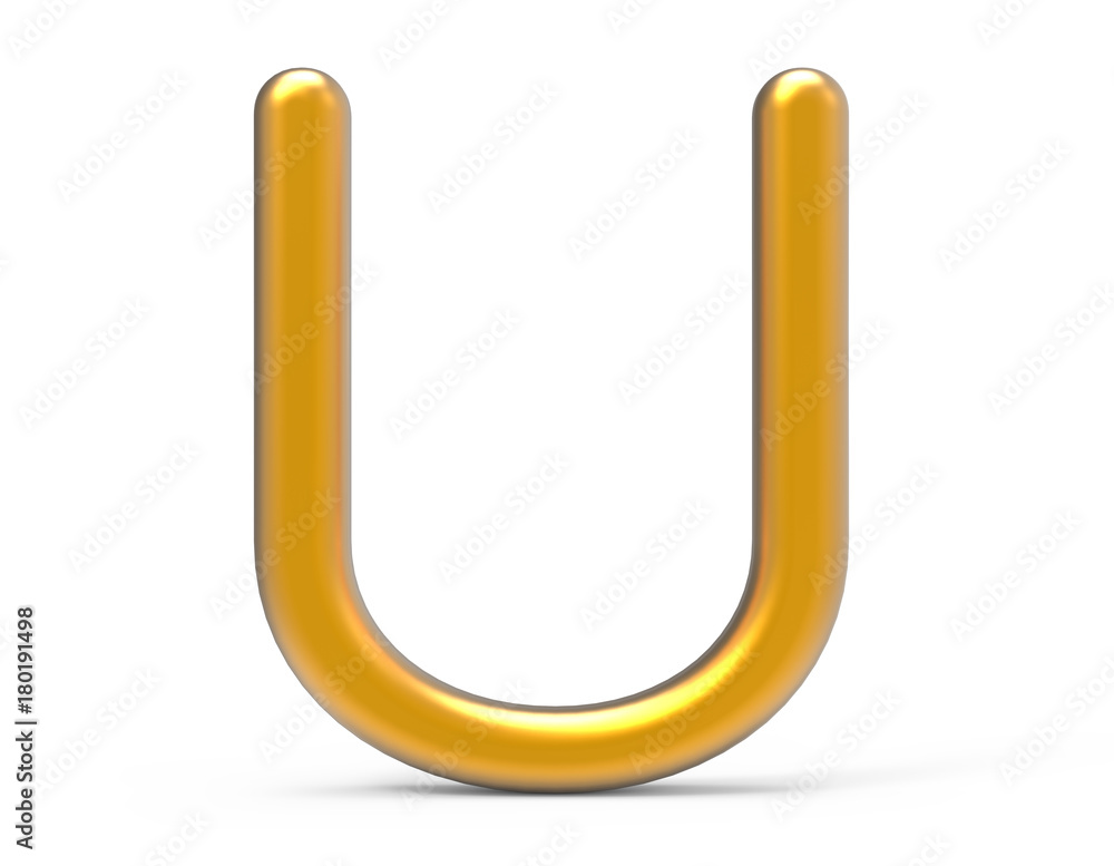 3D render metallic alphabet U 3D render metallic alphabet U
