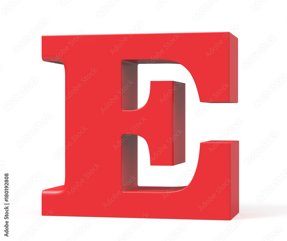 3D render red alphabet E
