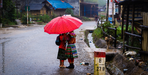 Sapa Town, Lao Cai province,Vietnam – September 23, 2015: Vietnamese little girls from Hmong Tribe