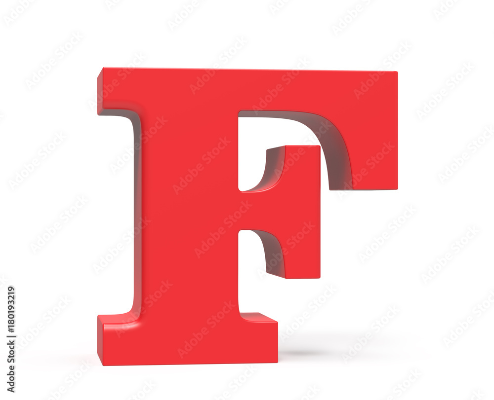 3D render red alphabet F 3D render red alphabet F