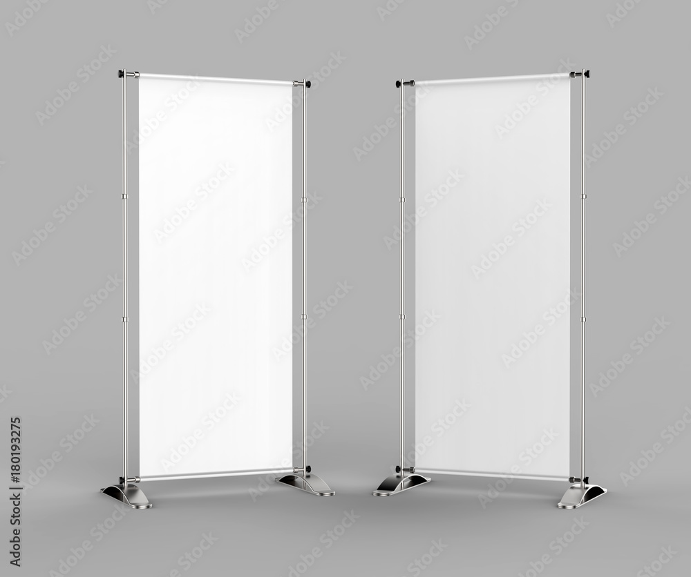 White blank empty high resolution business aluminum premium expandable Telescopic Trade Show Banner Stand display mock up Template for your Design Presentation. 3d render illustration. White blank empty high resolution business aluminum premium expandable Telescopic Trade Show Banner Stand display mock up Template for your Design Presentation. 3d render illustration.