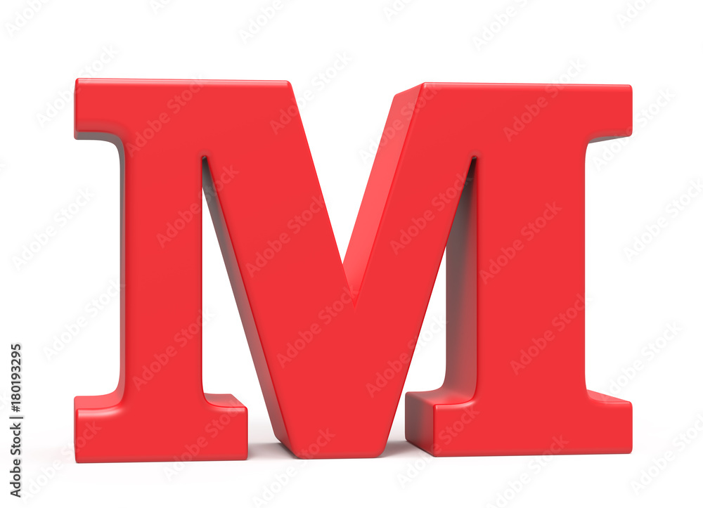 3D render red alphabet M 3D render red alphabet M