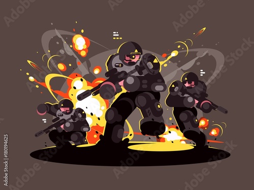 Military infantry soldiers in battle