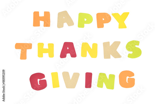 Thanksgiving text paper cut on white background - isolated
