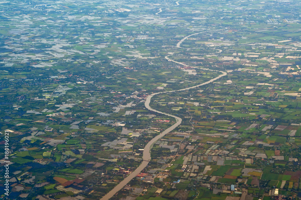 top view river. Aerial view from airplane of river top view river. Aerial view from airplane of river