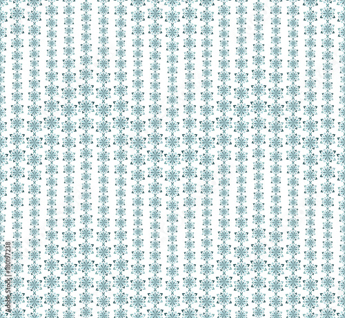 Winter abstract seamless pattern on white background. Has the shape of a wave. Snowflakes of different sizes in teal. Useful as design element for texture and artistic compositions.