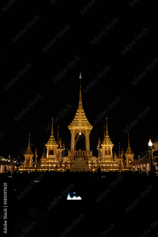 BANGKOK, THAILAND - NOVEMBER 2 2017: The Royal Crematorium for HM King Bhumibol Adulyadej at Sanam Luang. After the ceremony was completed, the crematorium was open for the public.