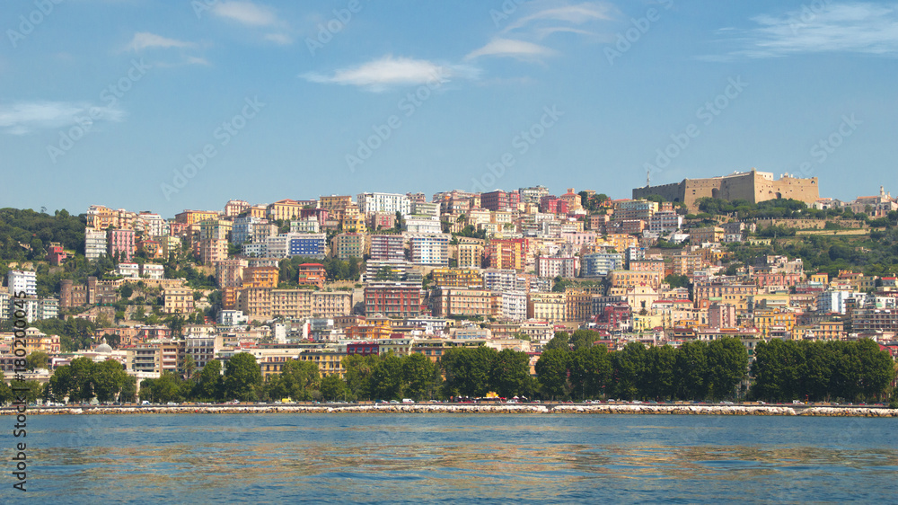 View from the sea of Posillipo hill, Naples in a summer afternoon