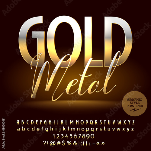 Vector High Class golden Alphabet  letters set, Numbers and Symbols. Chic Font contains Graphic style