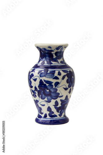 blue ceramic vase isolated on white background