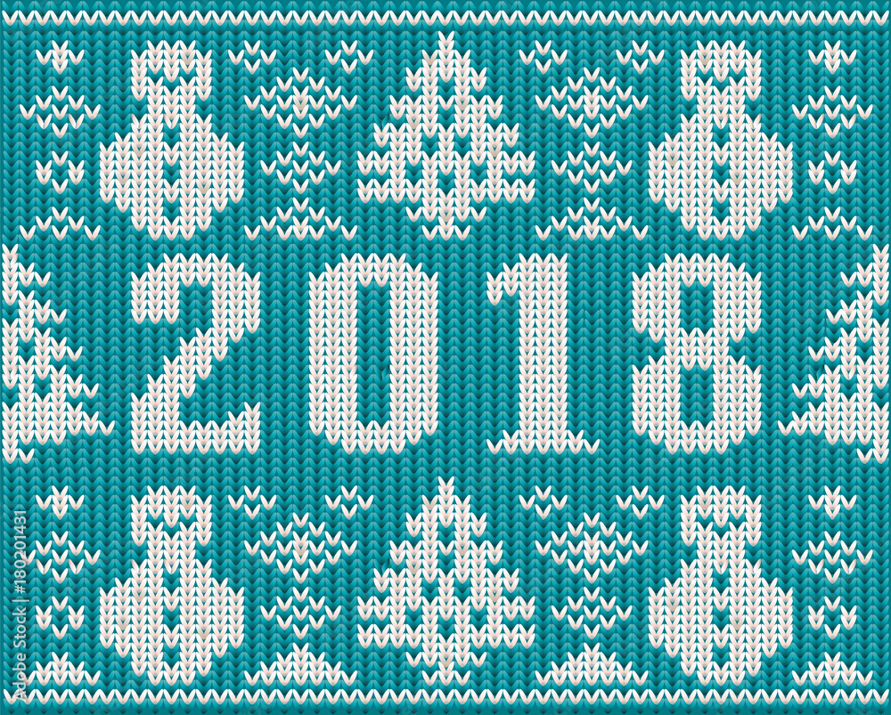 Merry Christmas and New 2018 Year knitted card, vector illustration Merry Christmas and New 2018 Year knitted card, vector illustration