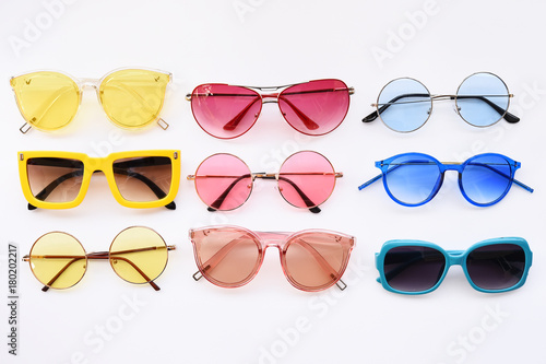 Modern fashionable sunglasses isolated on white background