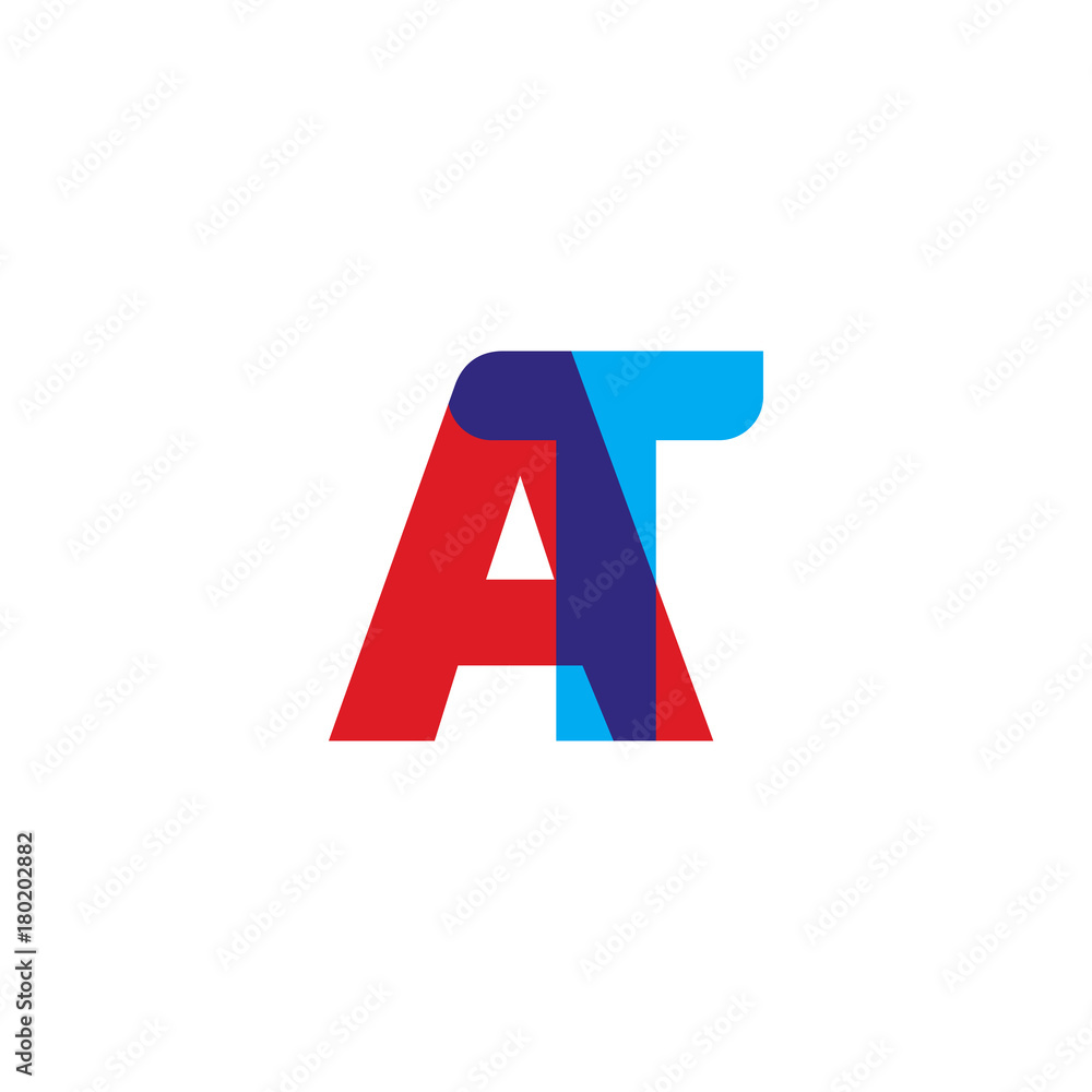 Fototapeta premium Initial letter AT, overlapping transparent uppercase logo, modern red blue color