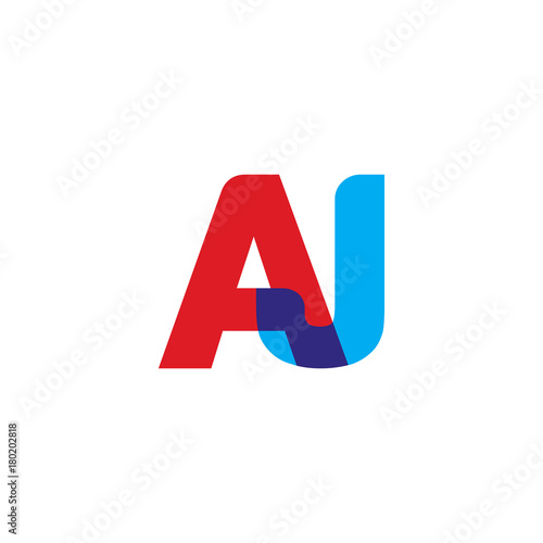 Initial letter AJ, overlapping transparent uppercase logo, modern red blue color