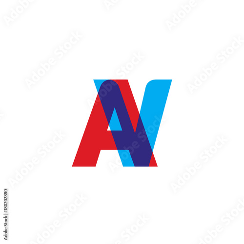 Initial letter AV, overlapping transparent uppercase logo, modern red blue color