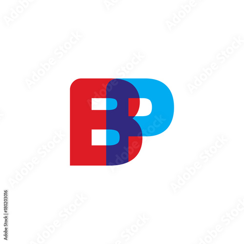 Initial letter BP, overlapping transparent uppercase logo, modern red blue color