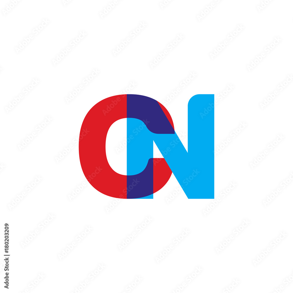Fototapeta premium Initial letter CN, overlapping transparent uppercase logo, modern red blue color