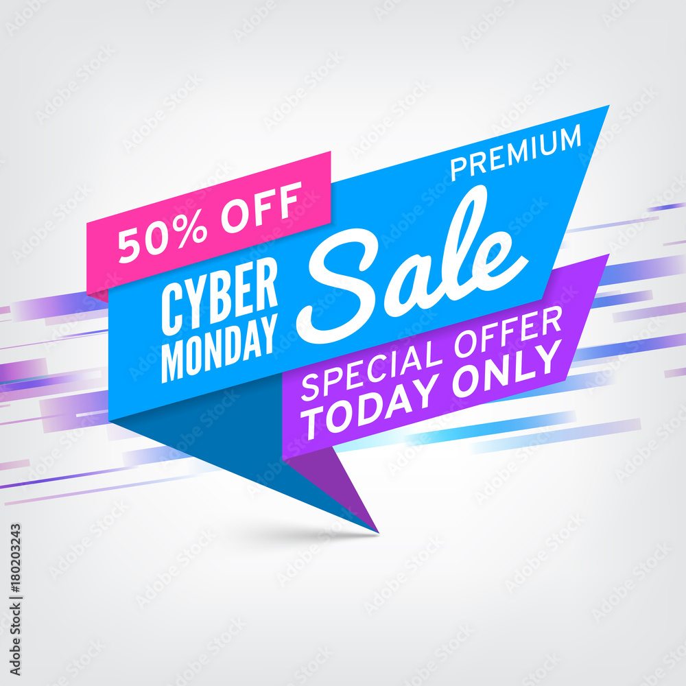Paper sale banner. Ribbon. Cyber monday sale. Paper sale banner. Ribbon. Cyber monday sale.