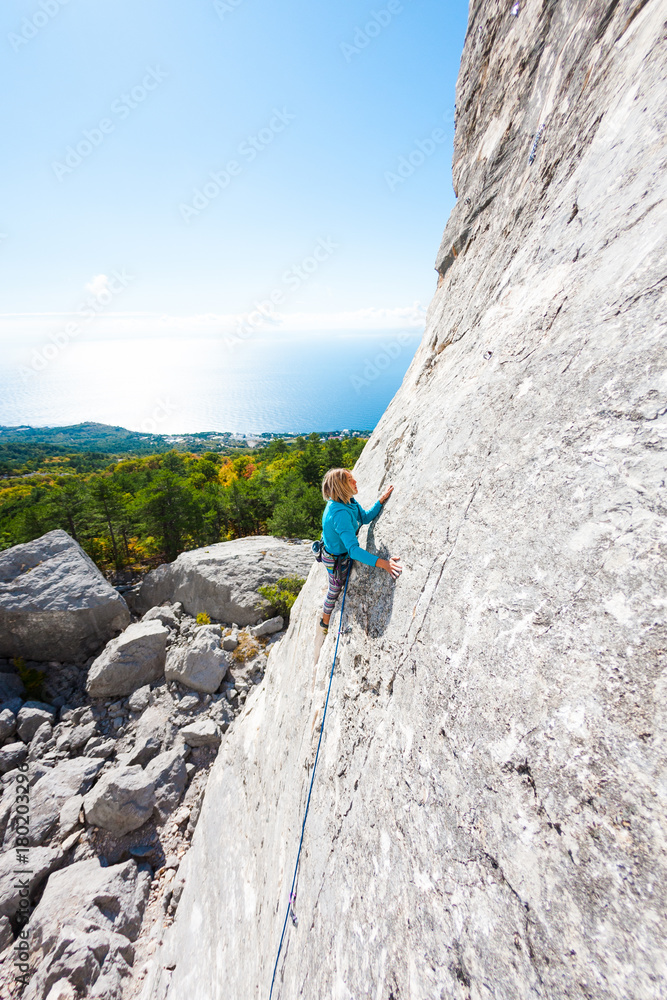 A rock climber on a wall.