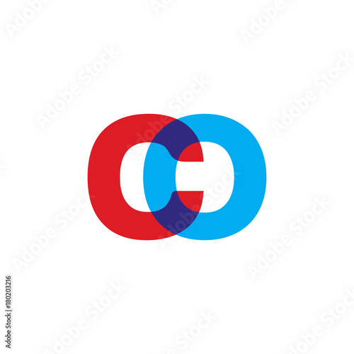 Initial letter CO, overlapping transparent uppercase logo, modern red blue color