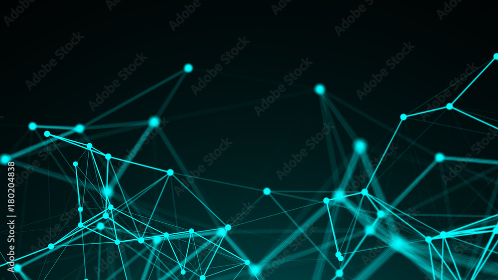 Abstract connection dots. Technology background. Digital drawing blue theme. Network concept 3d rendered - obrazy, fototapety, plakaty 