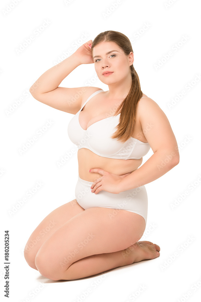 overweight woman posing in white underwear overweight woman posing in white underwear