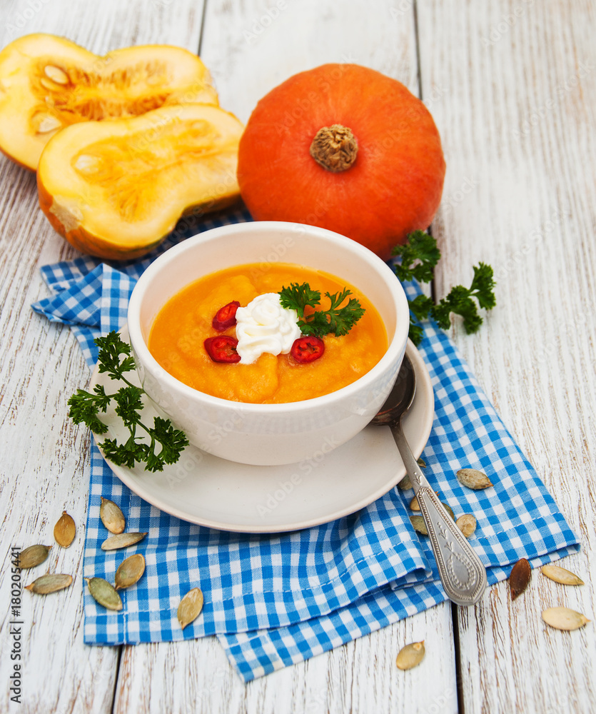 Pumpkin soup with fresh pumpkins Pumpkin soup with fresh pumpkins