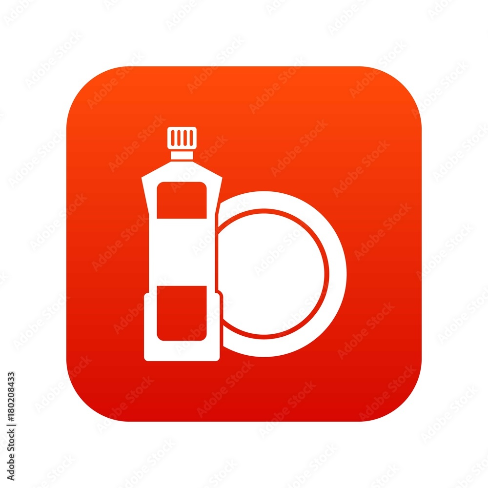 Dishwashing liquid detergent and dish icon digital red Dishwashing liquid detergent and dish icon digital red