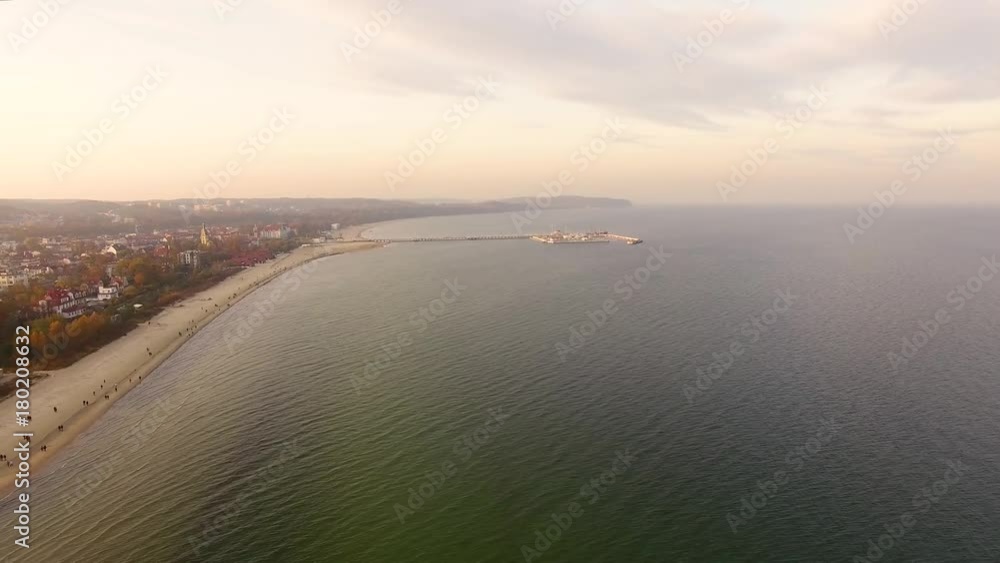 Aerial view of the beach of Sopot in autumn Aerial view of the beach of Sopot in autumn