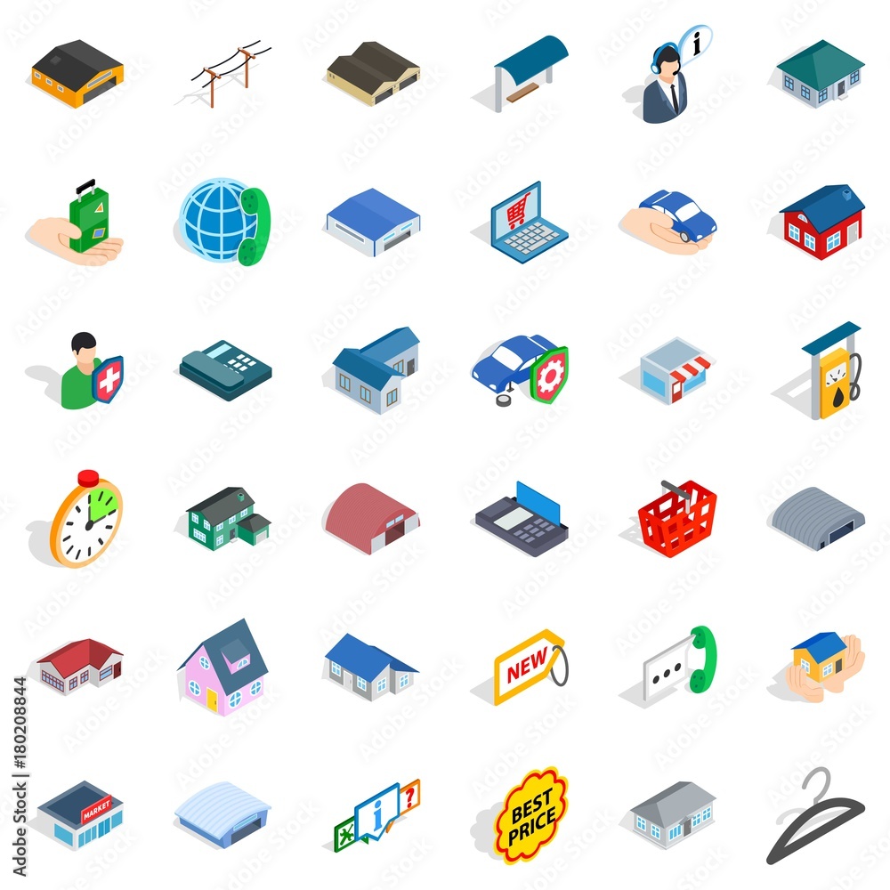 Garage icons set, isometric style Garage icons set, isometric style