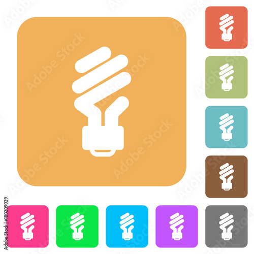 Energy saving fluorescent light bulb rounded square flat icons