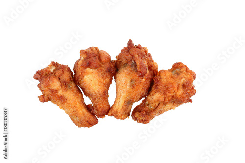 deep fried spicy barbecue chicken thighs isolated on white