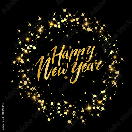 Happy new year card with circle Gold glittering star dust