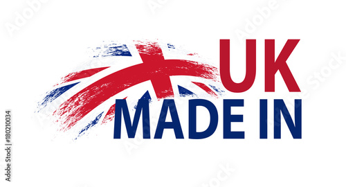 Made in UK. Vector label with grunge flag of United Kingdom and Northern Ireland