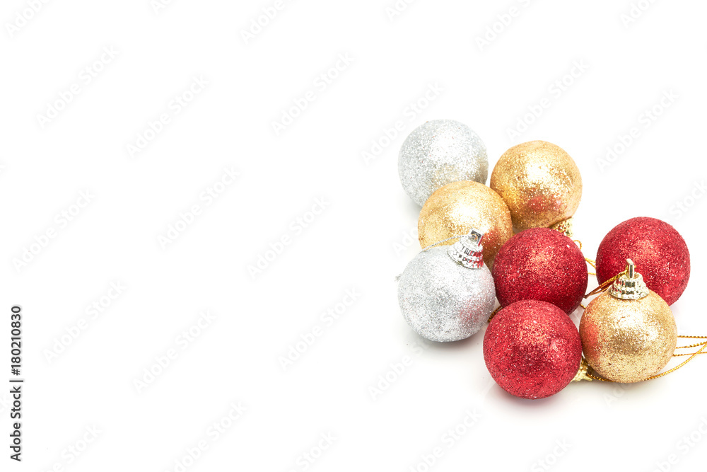 beautiful red gold and silver Christmas balls on white beautiful red gold and silver Christmas balls on white