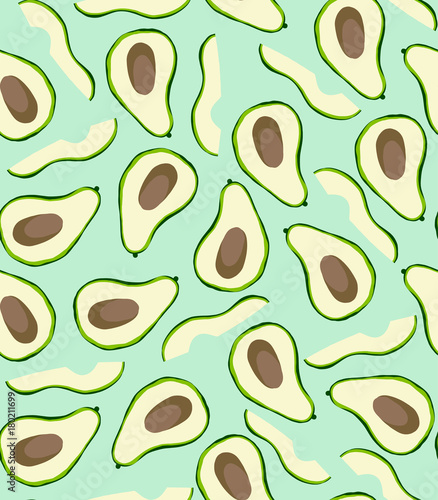Avocado pattern. Tropical summer fruit engraved style background