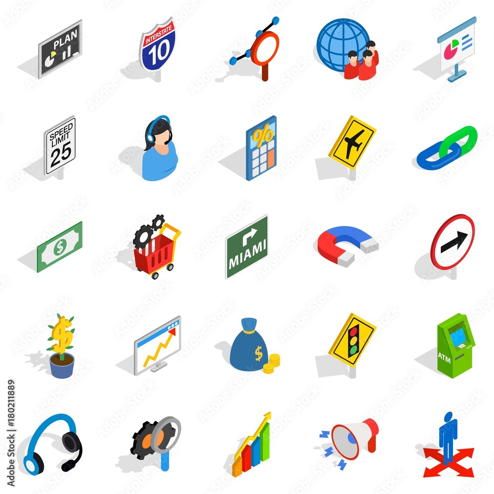 Suitable icons set, isometric style Suitable icons set, isometric style